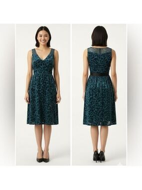 ANTHROPOLOGIE MOULINETTE SOEURS Matilija Teal Silk & Velvet Burnout Dress Sz 2